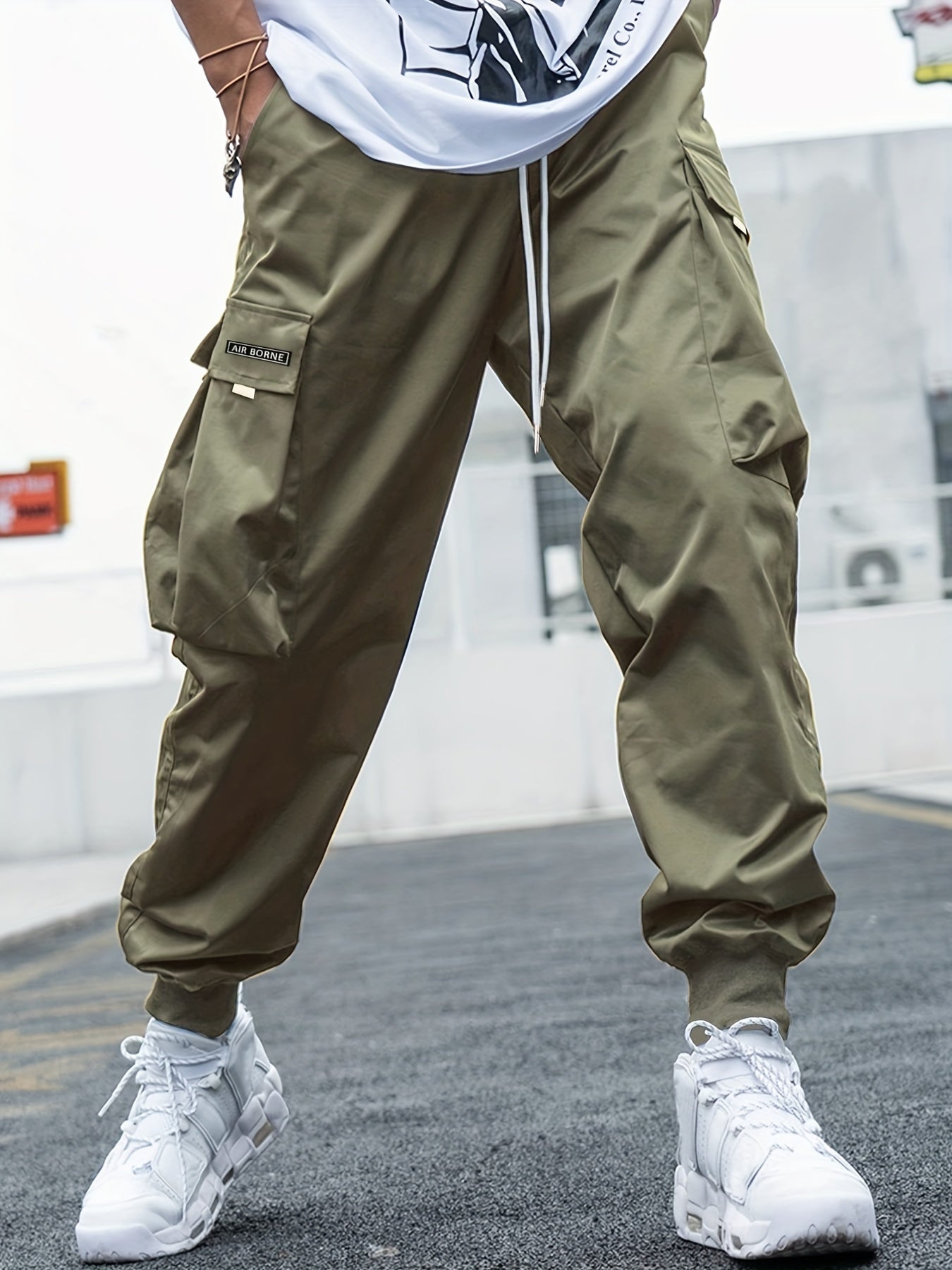 Men's Casual Cargo Pants with Drawstring Waist and Pockets