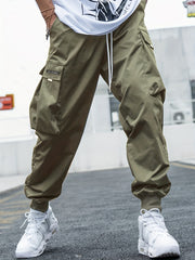 Men's Casual Cargo Pants with Drawstring Waist and Pockets