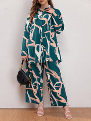  Graffiti Print Long Sleeve Shirt & Pants Set