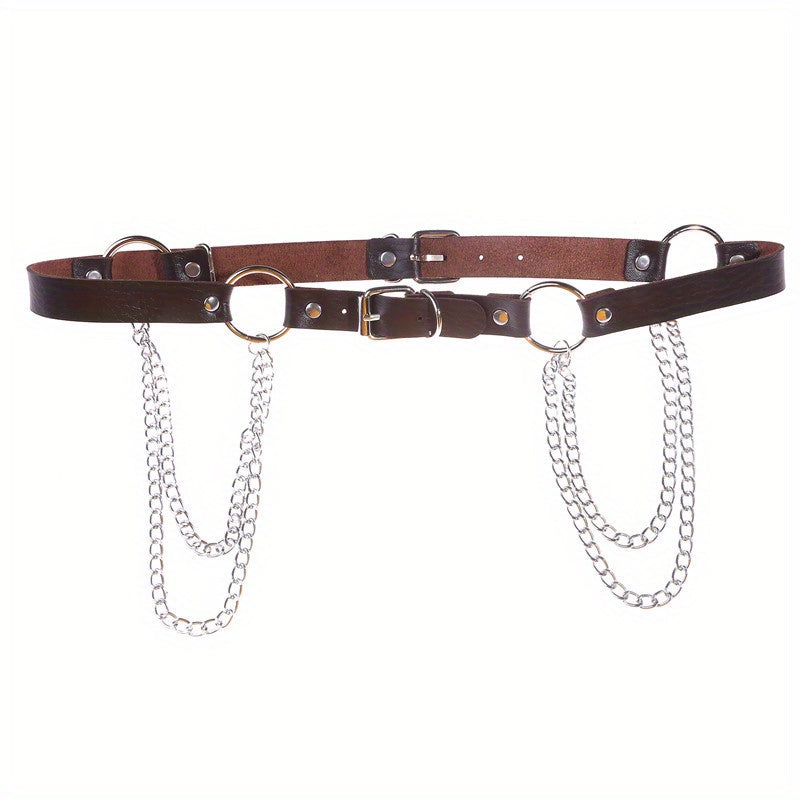 Layered Chain Tassel Punk Belt Gothic Solid PU Leather Chain Belt