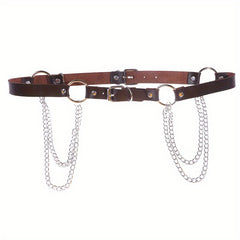 Layered Chain Tassel Punk Belt Gothic Solid PU Leather Chain Belt