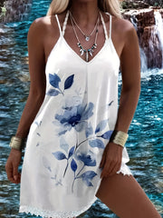  Floral Print V Neck Cami Summer Dress