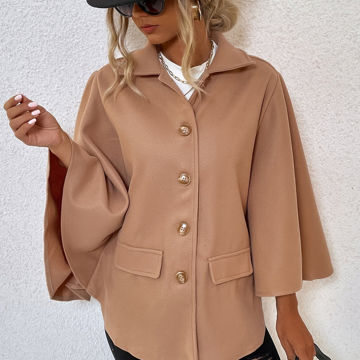 Casual Winter Pea Coat Solid Buttons Loose Outerwear Women's Clothing