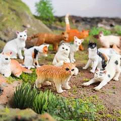 Realistic Grey & Orange Cat Figurine Set, Cat Flower Cat Home Decorations