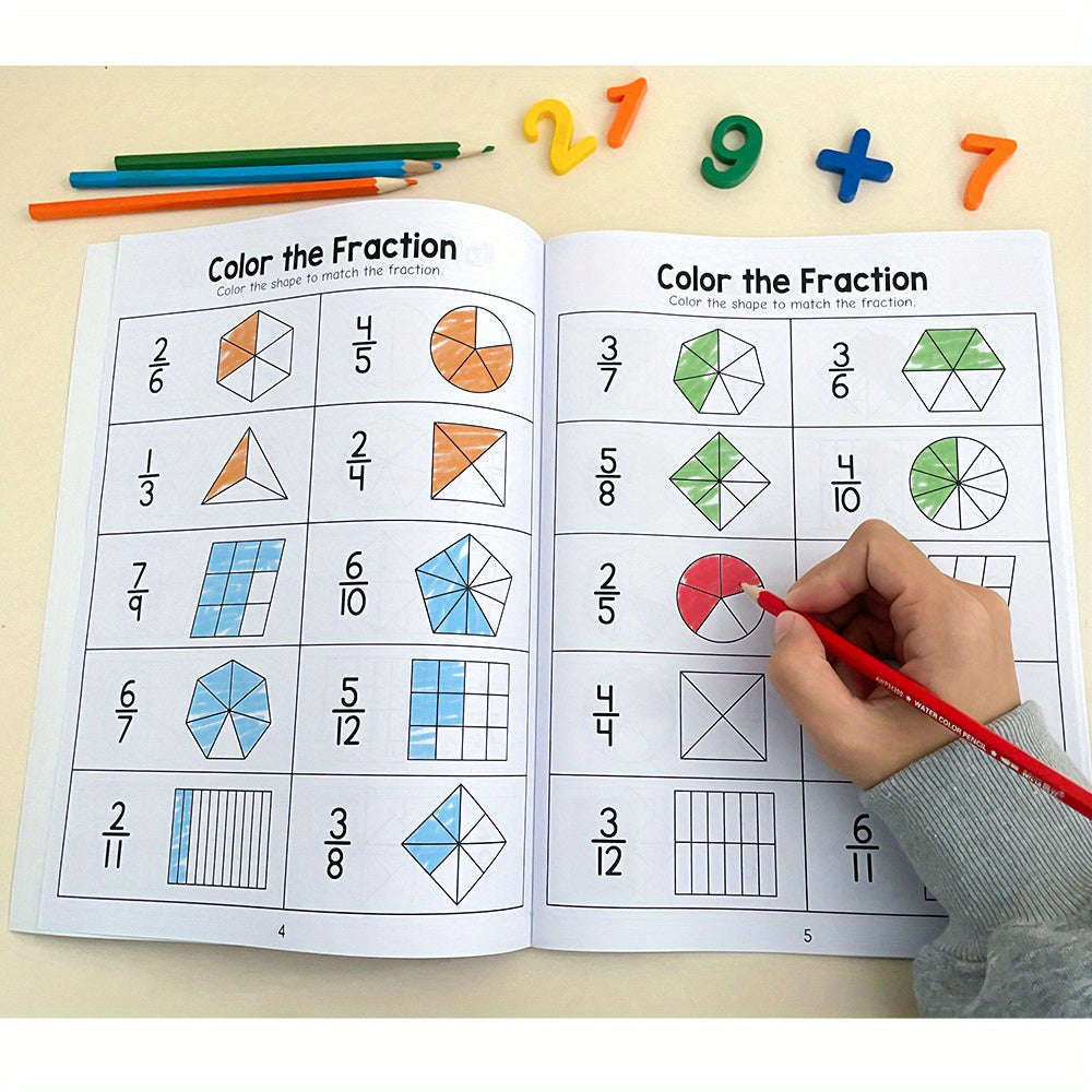 Fractions Practice Book for Ages 3-5 with Colorful Illustrations