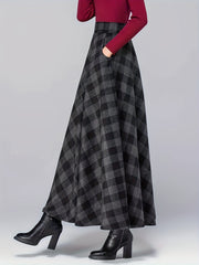 Women's Plaid Print Elastic Waist A-line Swing Skirt
