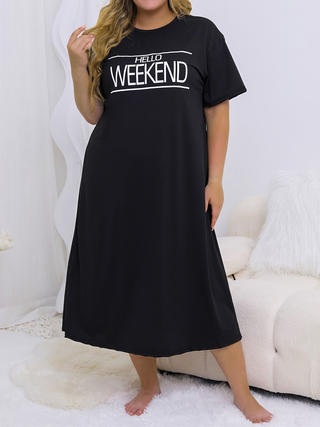  Slogan Print Short Sleeve Nightdress