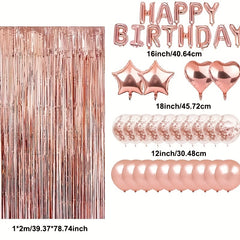38pcs Rose Happy Birthday Letters Rain Curtain Balloon Set Birthday Party