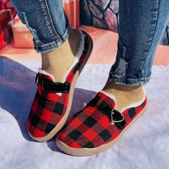 Winter Christmas Women's Plaid Furry Slippers Soft Comfortable Canvas Shoes