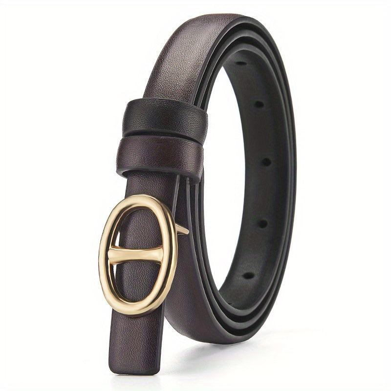 Oval Buckle Belt PU Leather Casual Solid Reversible Belt Unisex