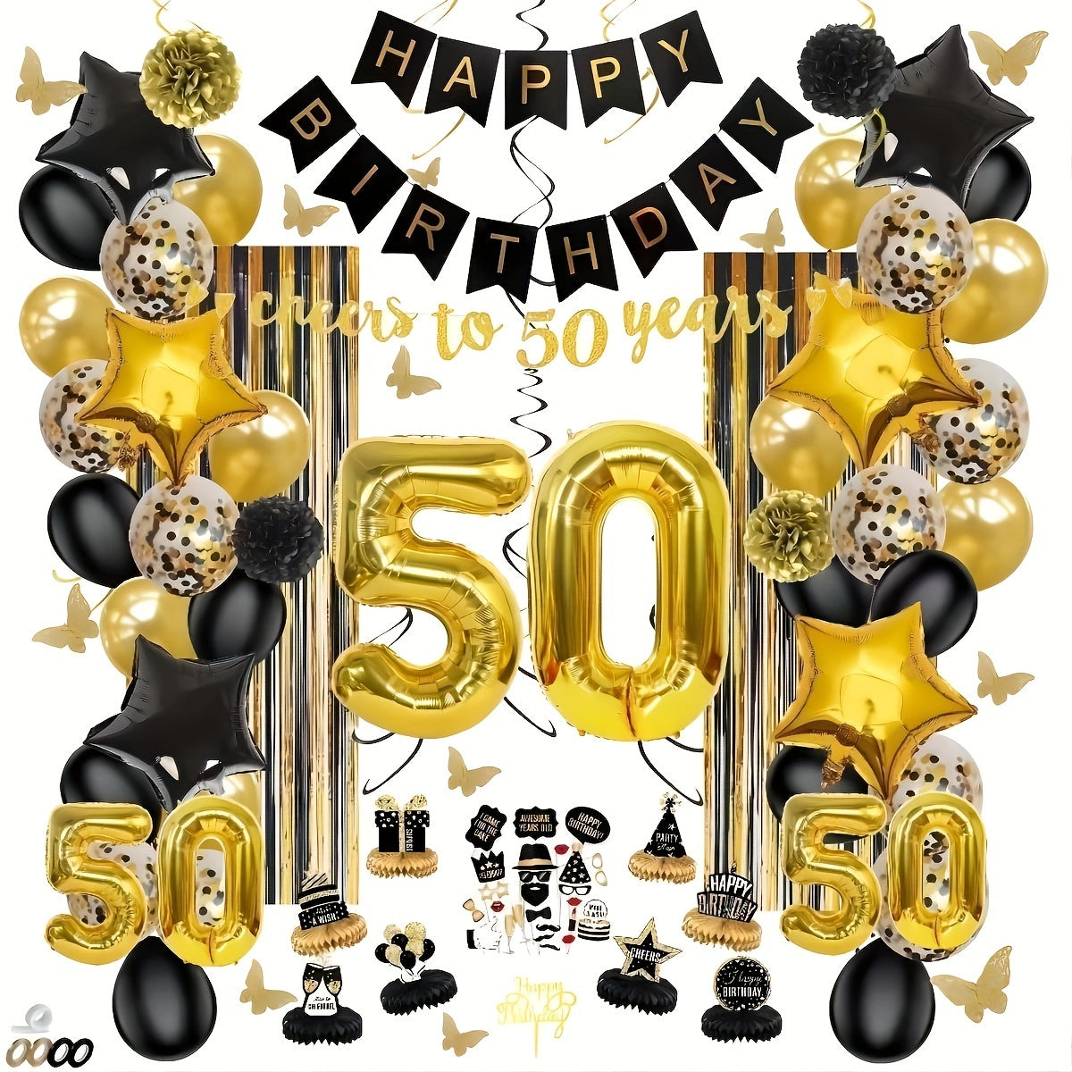 50th Golden Happy Birthday Theme Set - Party Decorations Kit