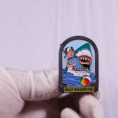 Funny Shark Eating Guy Metal Lapel Pin