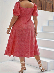 Boho Floral Print Puff Sleeve Tie Front Dress
