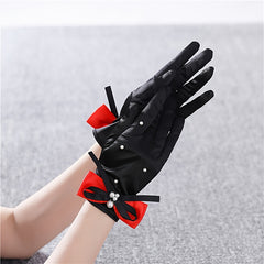Bridal Gloves Red Bow Pearl Accents Funky Polyester Wedding Dress Accessory