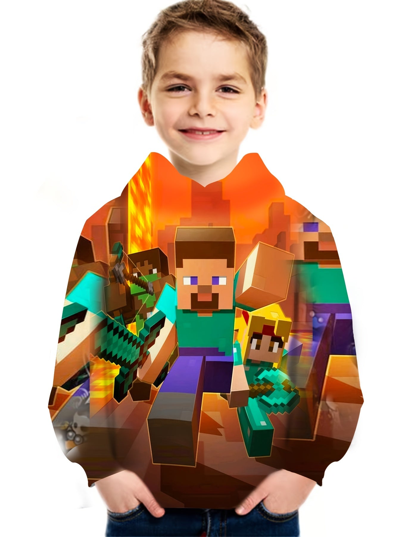 Kids Pixel Hooded 3D Printed Sweatshirt