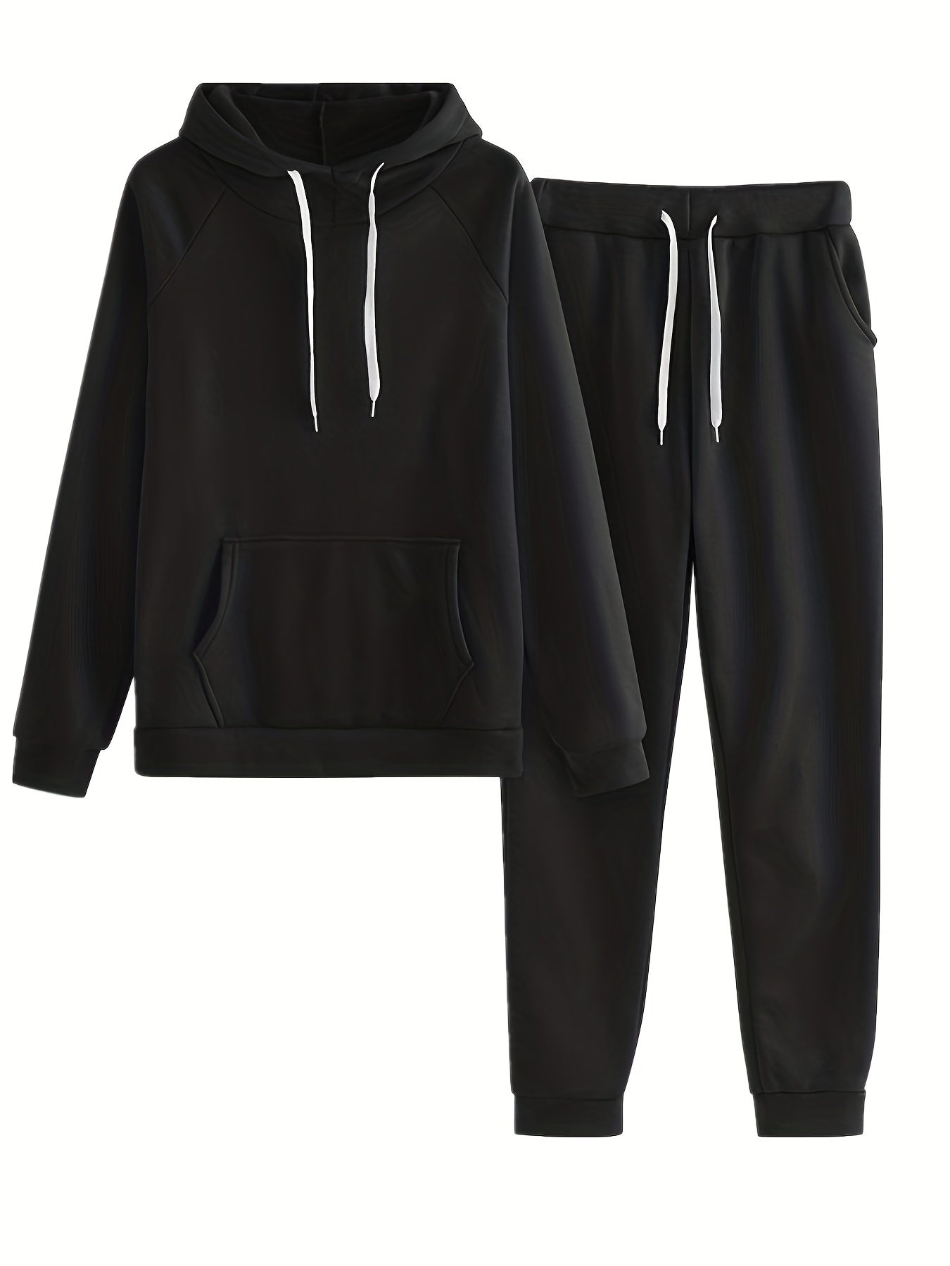 Solid Two-Piece Set Hoodie & Pants Outfit