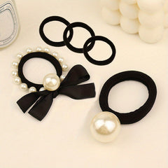 5pcs Faux Pearl Hair Tie Bowknot Hair Rope Ponytail Holder Hair Accessories