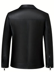 Men's PU Biker Jacket Zip Up Lapel Faux Leather Jacket
