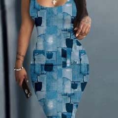  Denim Print Tank Dress Slim Fit