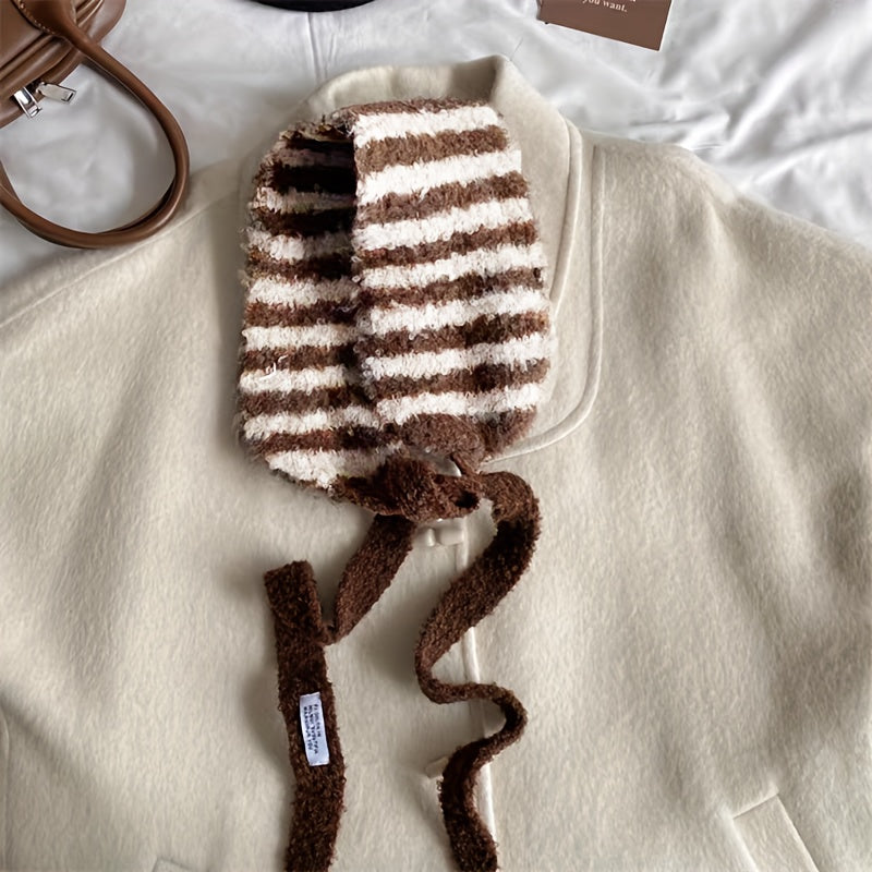 Women's Lace-Up Bag Head Earmuffs Scarf Striped Small Scarf