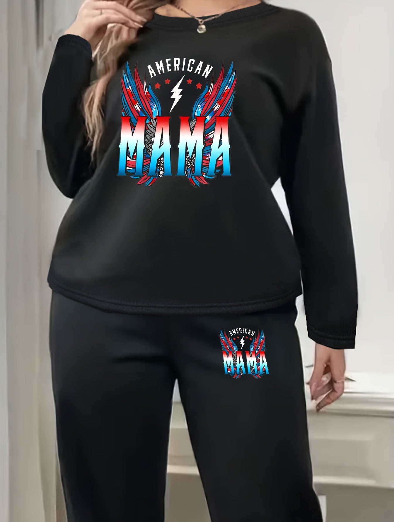  Letter Print 2 Piece Set Women's Fleece Pajama Set