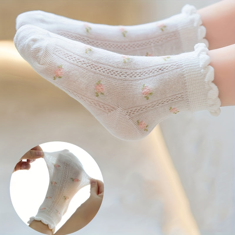 5 Pairs Kids Socks Flowers Pattern Girls Spring Summer Children Baby Girl Clothi