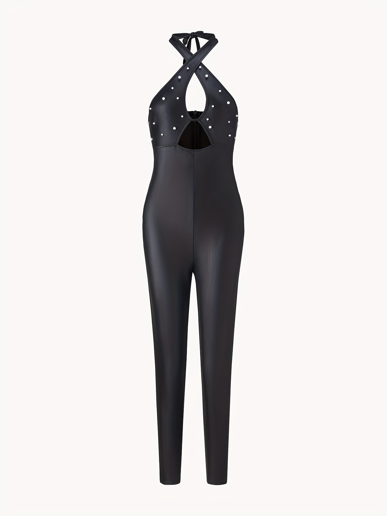 Beaded Cross Halter Neck Jumpsuit Cut Out Backless