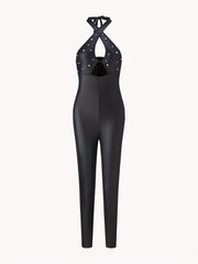 Beaded Cross Halter Neck Jumpsuit Cut Out Backless
