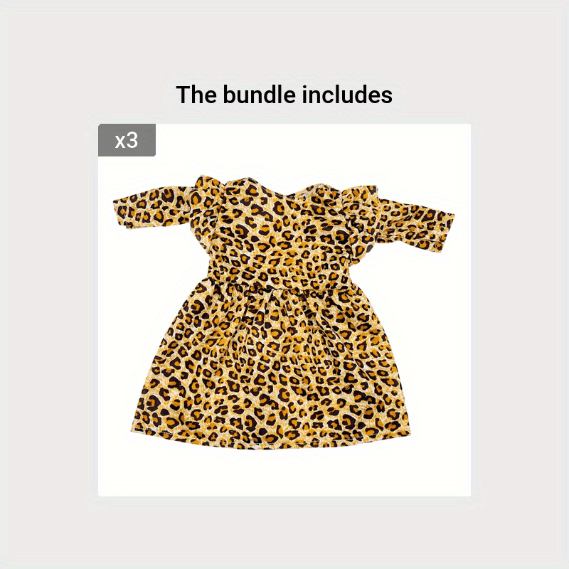 Leopard Print Long Sleeve Dress for 18 American Dolls Polyester Outfit