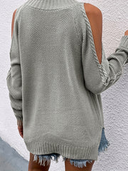  Solid Cold Shoulder Sweater Long Sleeve Crew Neck Pullover Jumper