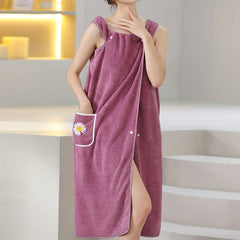 Microfiber Women's Bath Towel Wrap with Button Pocket