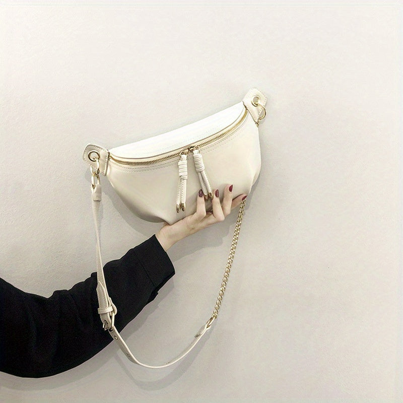 Chain Crossbody Bag Double Zipper Waist Bag