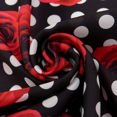 Polka Dot Rose Print Bandana Red Square Scarf Necke...