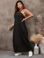  Solid Ring Criss Cross Maxi Dress with Pockets