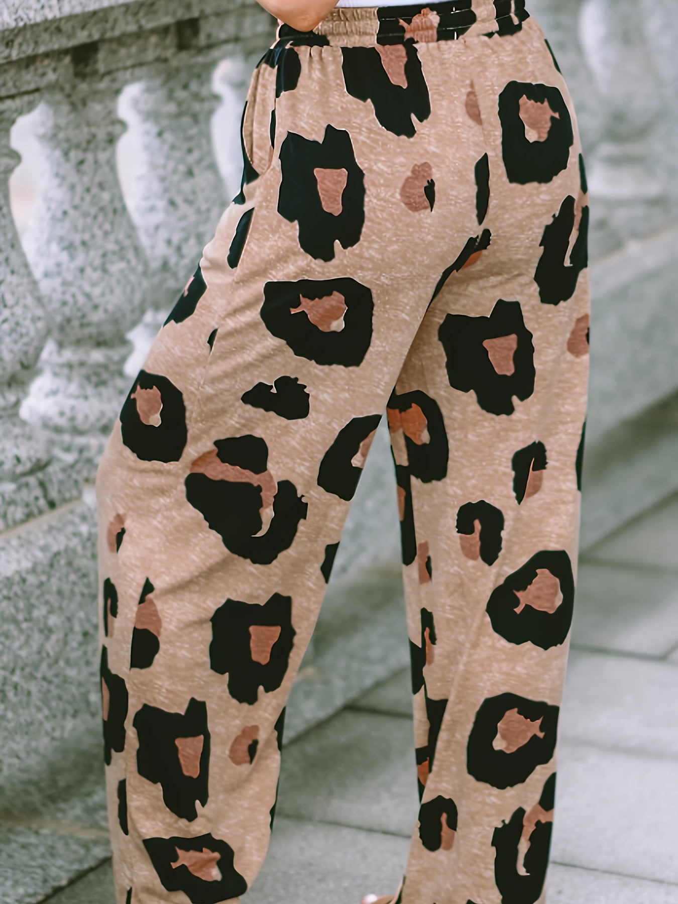  Leopard Print High Rise Wide Leg Trousers