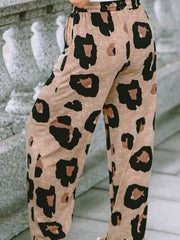  Leopard Print High Rise Wide Leg Trousers