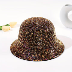Golden Rhinestone Bucket Hat Y2K Fisherman Cap