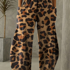 Plus Leopard Print Wide Leg Trousers