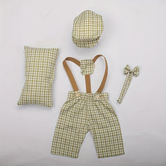 4pcs Newborn Baby Photography Props Plaid Costume for Boys & Girls