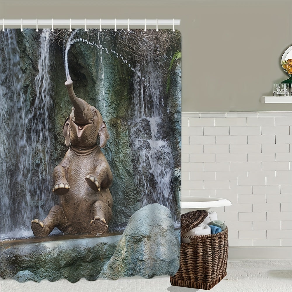 Elephant Print Shower Curtain Set with Rug & Hooks