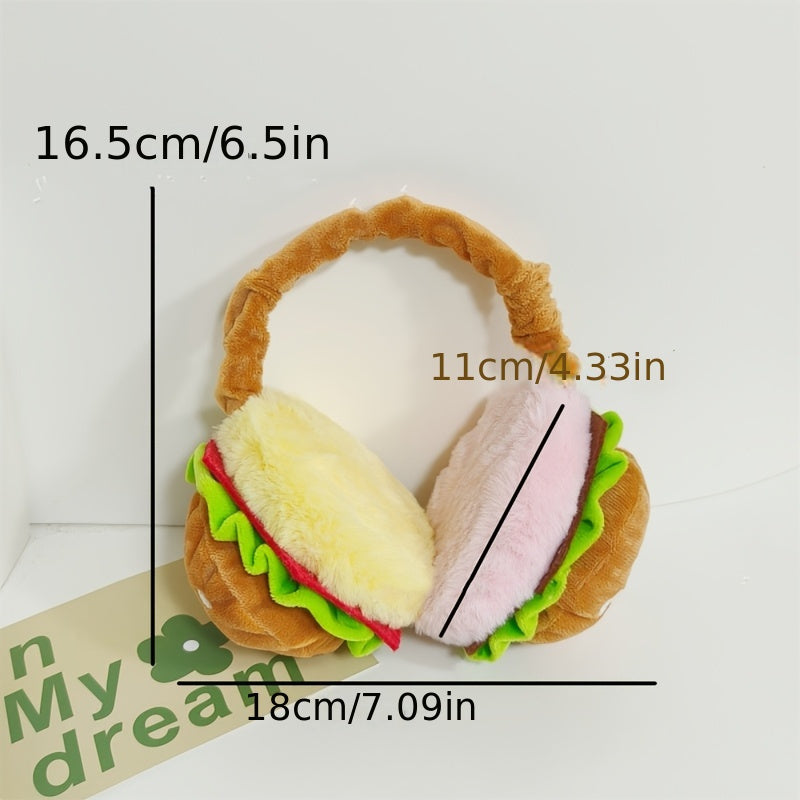 Cozy Hamburger Plush Ear Warmers Foldable Earmuffs