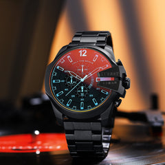 KUERST Steel Strap Large Dial Chronograph Quartz Watch For Teenagers