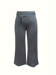  Casual Pants Women's Plus Solid Elastic Belted High Rise Wide Leg Trou