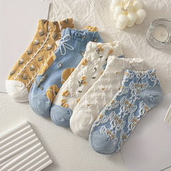 10 Pairs Floral Print & Lightweight Ankle Socks Women's Stockings
