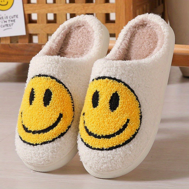 Women's Warm Smile Face Slippers - Cozy Fuzzy Home Plush Shoes
