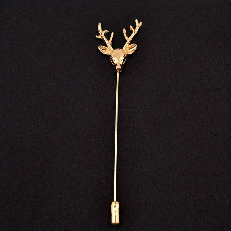 Retro Deer Head Brooch Men's Small Suit Inserted Long Needle Style