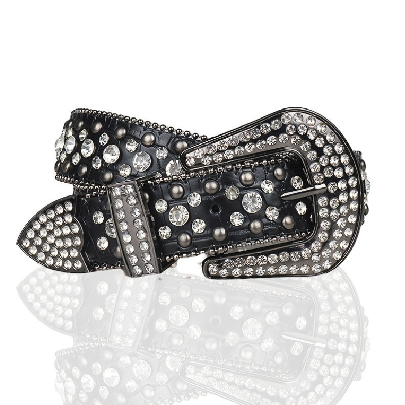 Women Punk Rhinestone Belt Studded Beaded Belt Hip Hop Wide Belt