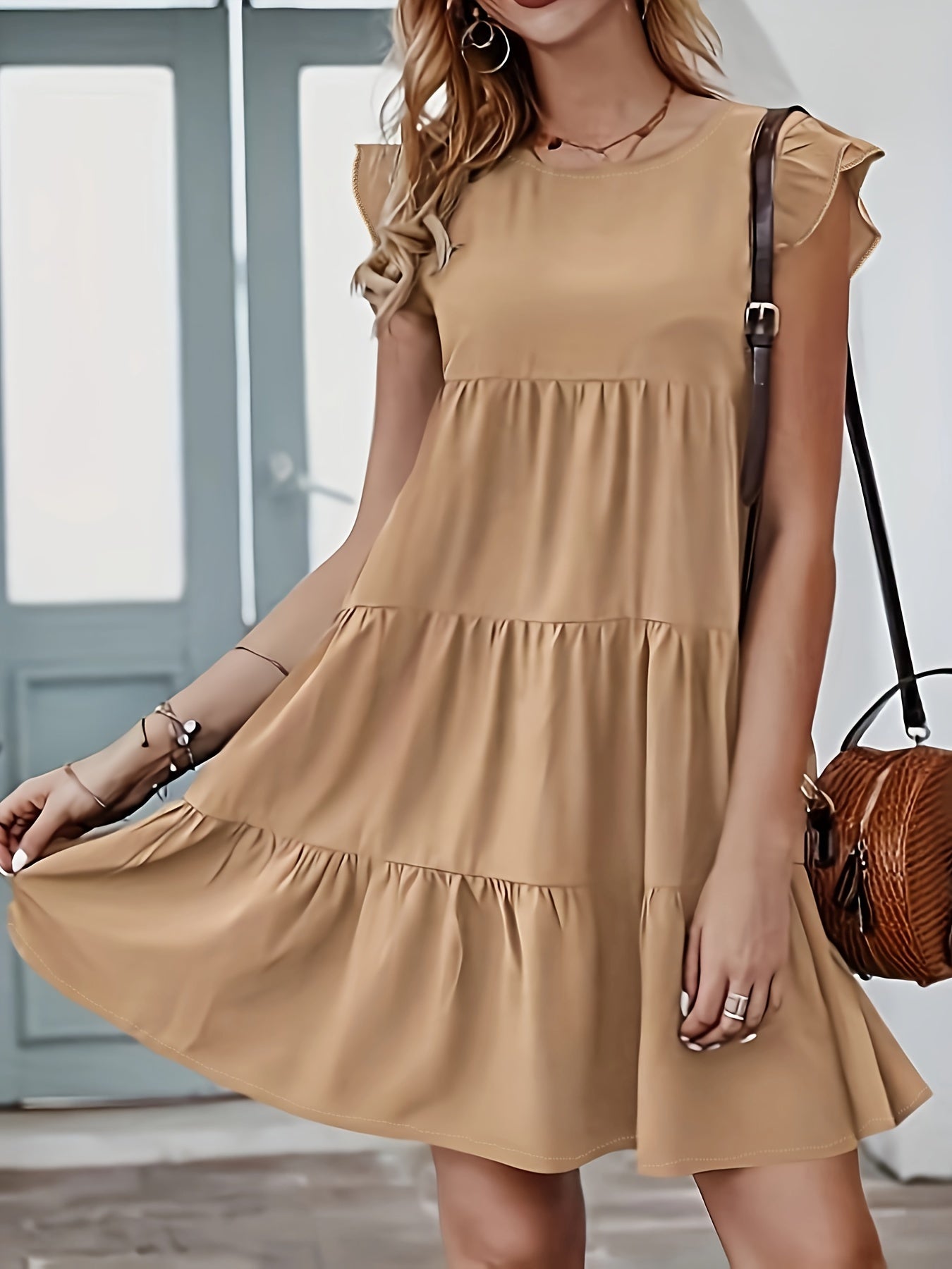  Ruffle Sleeve Smock Dress