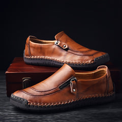 Men's Zipper Loafers Breathable Comfortable Anti-Skid Slip-On Shoes