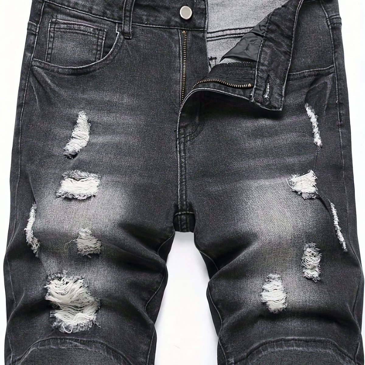 Men's Ripped Denim Shorts High Stretch Distressed Street Style